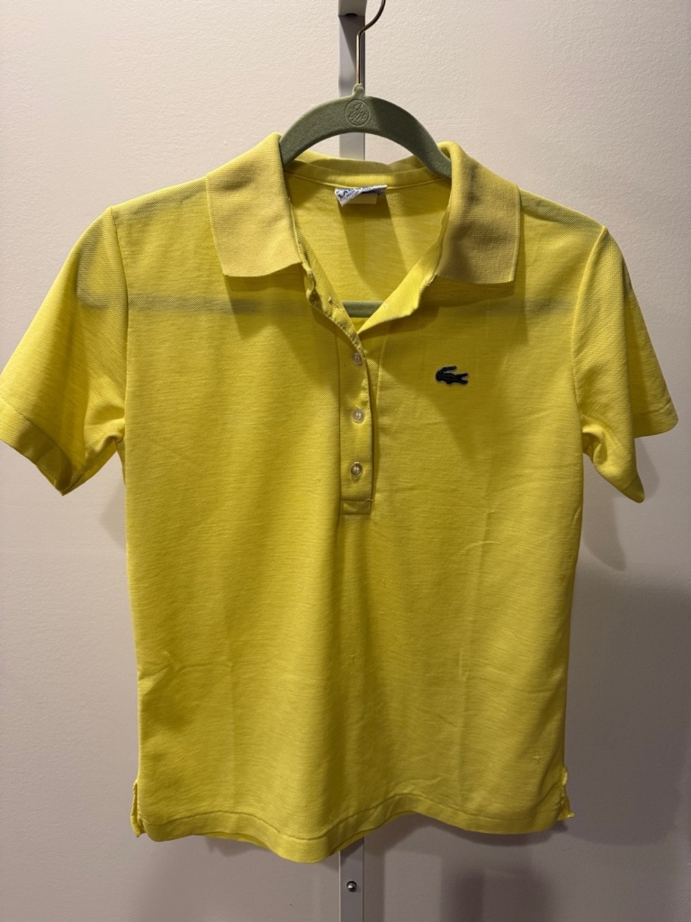 Lacoste Vintage Women Polo Shirt in Bright Yellow Embroidered Size 36 Y2K